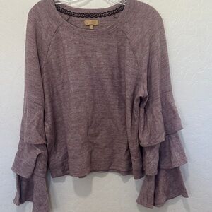 Takara Dusty Pink Ruffle Sleeve Sweatshirt Womens XL tiered pullover long sleeve